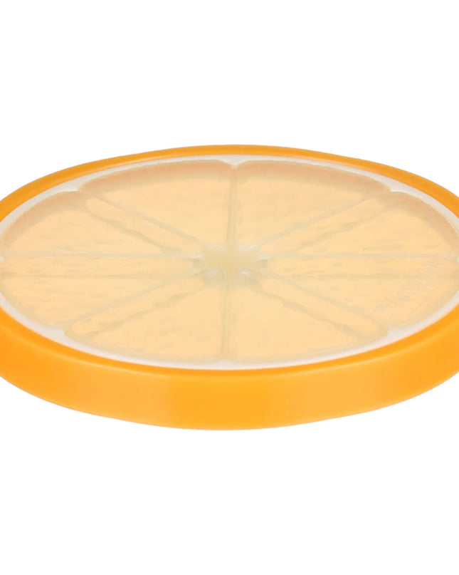 Round orange fruit with a white center on a white background