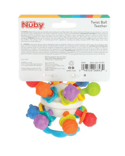 Nuby Twist Ball Teether with packaging on a white background