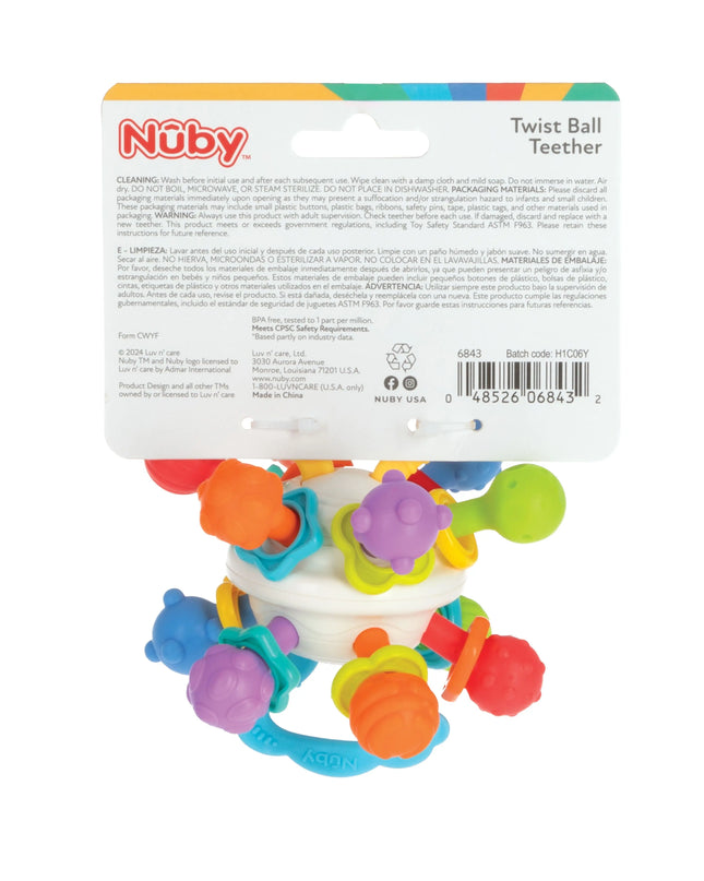 Nuby Twist Ball Teether with packaging on a white background