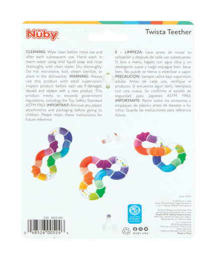 Nuby Twista Teether packaging with colorful teething rings on a white background