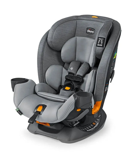 Gray car seat with cup holders on a white background
