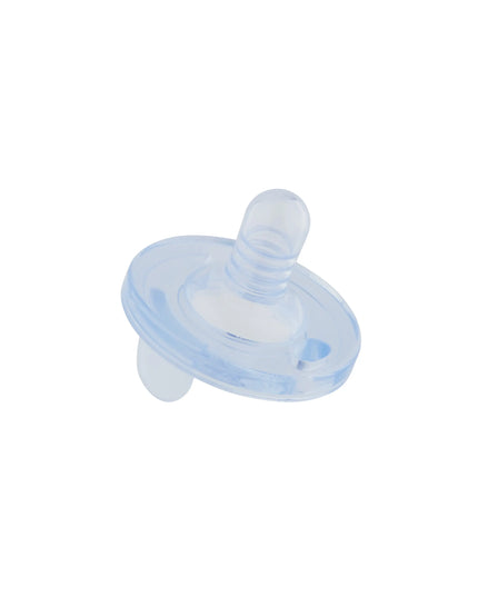 Blue baby pacifier on a white background