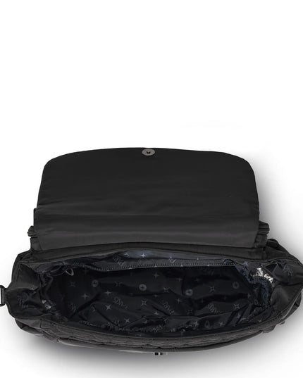 Black backpack on a white background