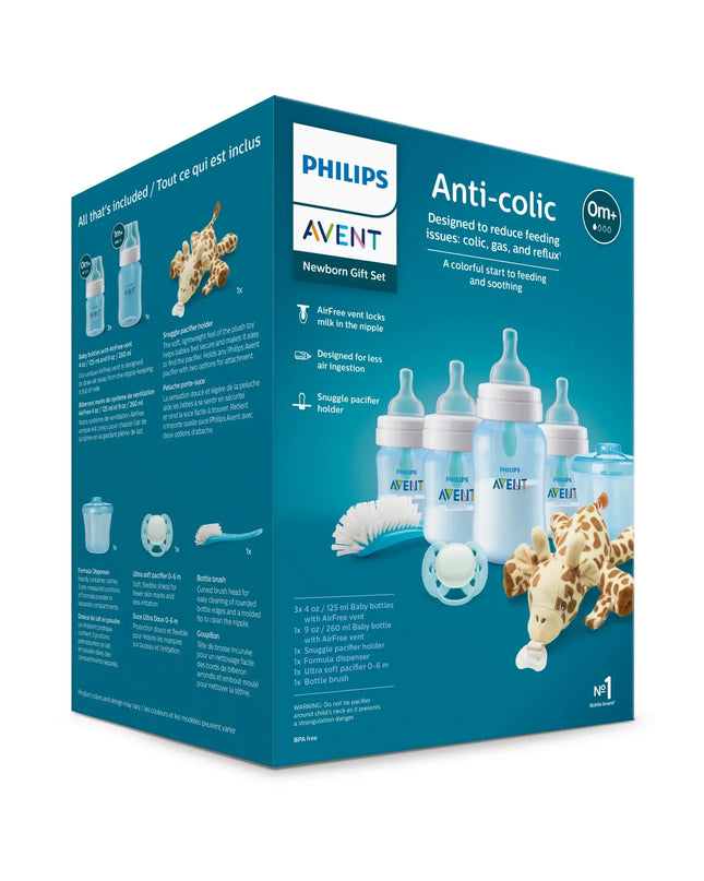 Philips Avent anti-colic baby bottle set packaging on a white background