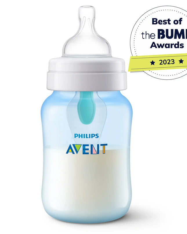 Philips Avent baby bottle with 'Best of the BUMP Awards' 2023 badge on a white background