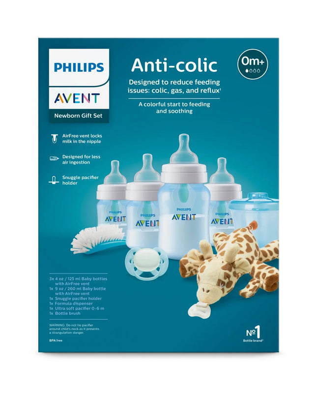 Philips Avent anti-colic newborn gift set packaging on a white background