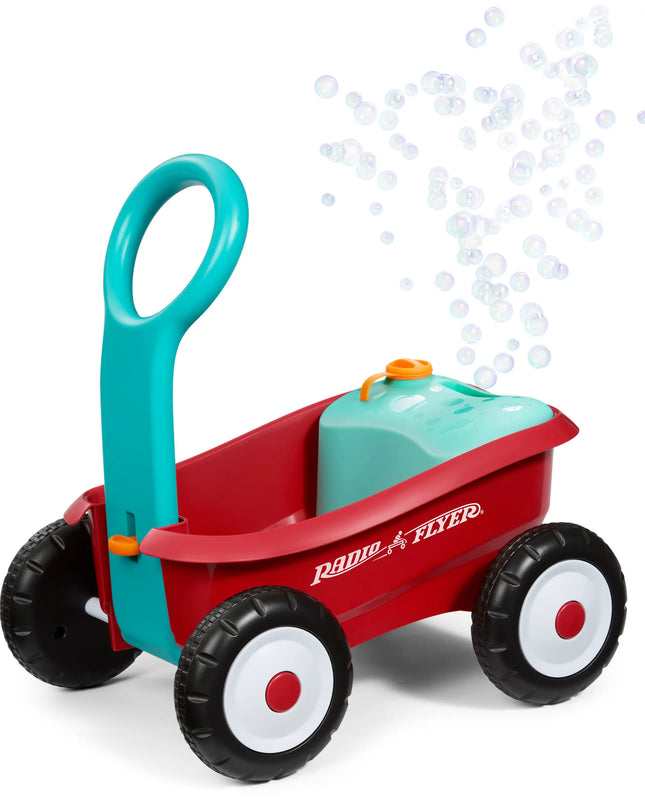 Radio Flyer Push & Pull Bubble Buddy Walker Wagon - Non-Battery Operated Bubble Machine for Children Aged 1-4 Years