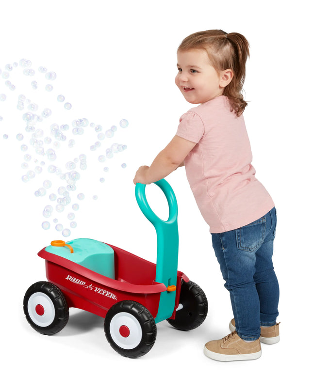 Radio Flyer Push & Pull Bubble Buddy Walker Wagon - Non-Battery Operated Bubble Machine for Children Aged 1-4 Years