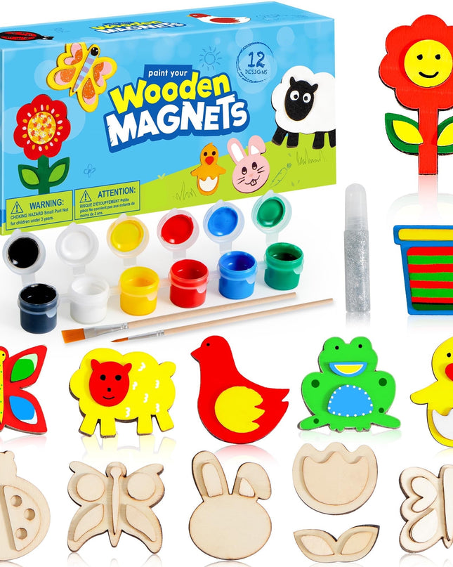 Joyfy 12‑Piece Wooden Magnet Painting Kit – DIY Craft & Art for Kids