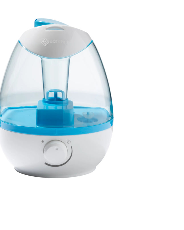 Humidifier with blue and white design on a white background