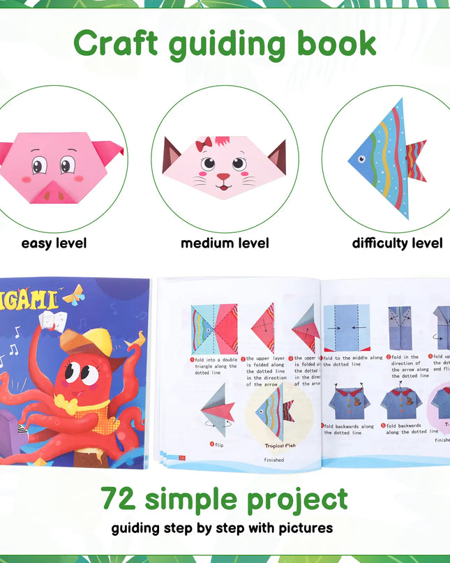 Cover of a craft guiding book with illustrations and text on difficulty levels and project examples.