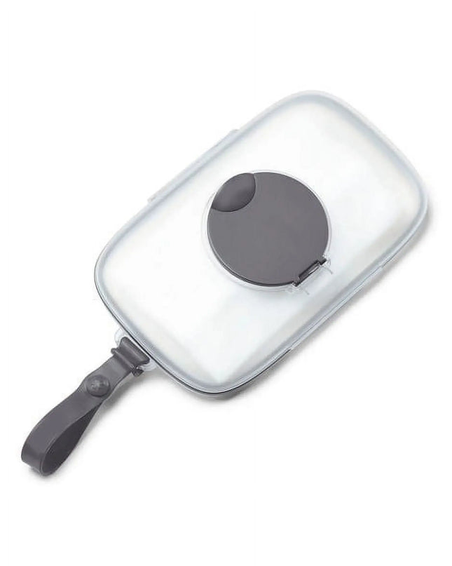Transparent case with a gray lid and handle on a white background