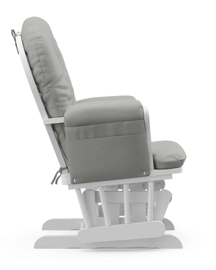 Gray recliner chair with white frame on a white background
