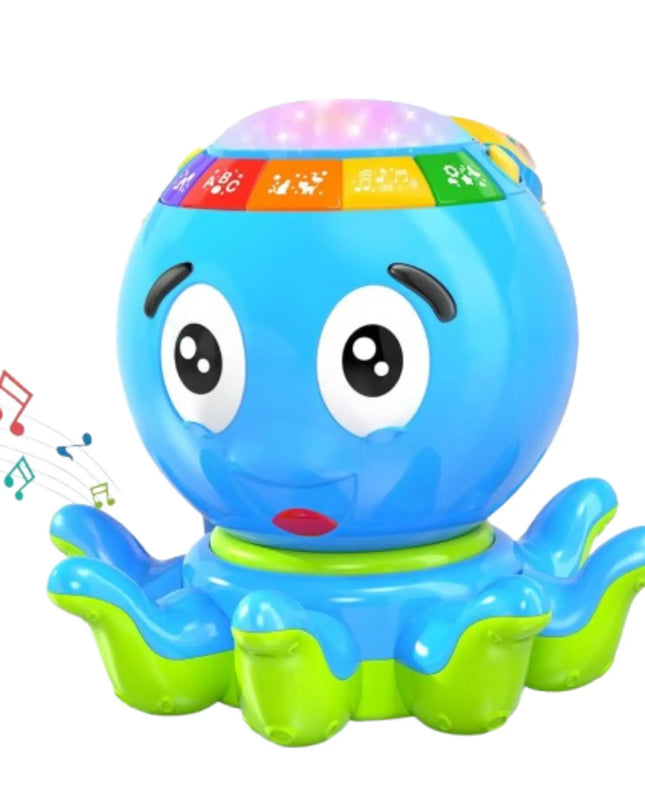 Colorful toy octopus with lights and music on a white background