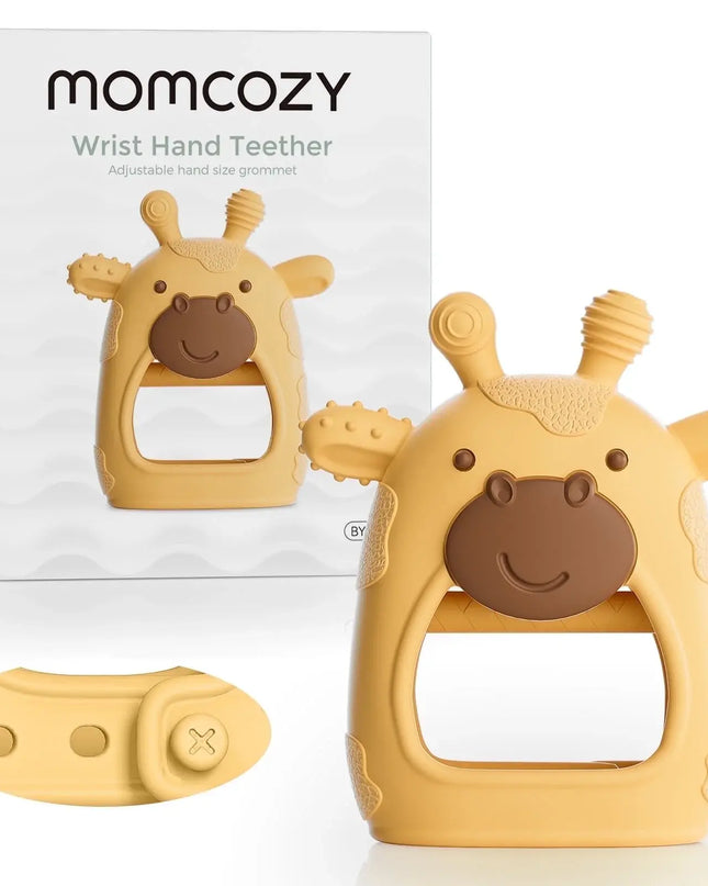 Momcozy Wrist Hand Teether with packaging on a white background