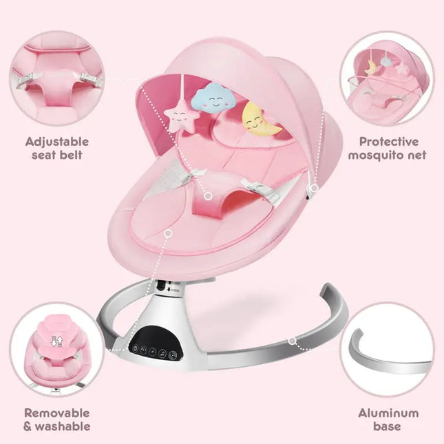 HARPPA™ Electric Baby Swing – 5 Speeds, Remote Control, Bluetooth Music + Mosquito Net | Nursery Essential