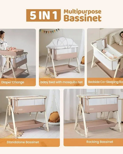 JOYMOR™ 5‑in‑1 Bedside Bassinet & Changing Table | Height Adjustable
