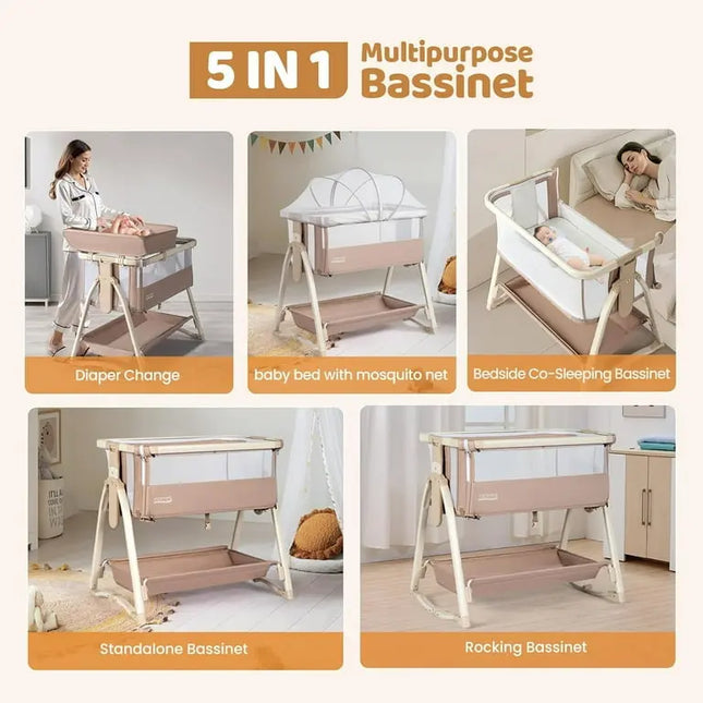 JOYMOR™ 5‑in‑1 Bedside Bassinet & Changing Table | Height Adjustable