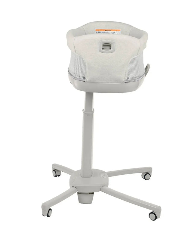 White baby carrier with wheels on a white background