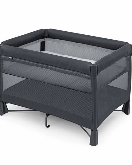Black baby playpen on a white background