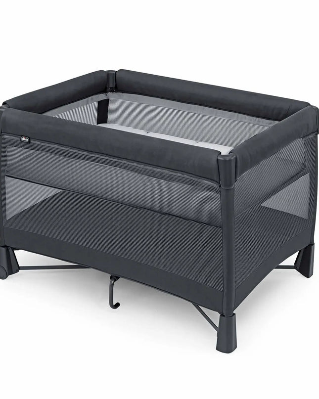 Black baby playpen on a white background