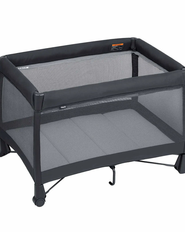 Black baby playpen on a white background