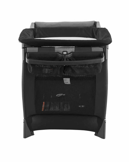 Black baby stroller with canopy on a white background
