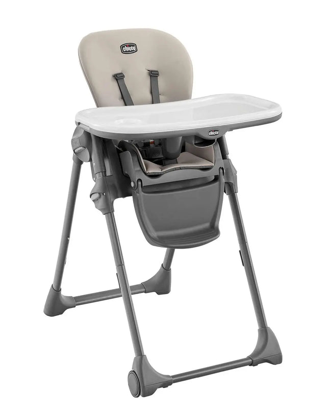 Gray and beige high chair on a white background