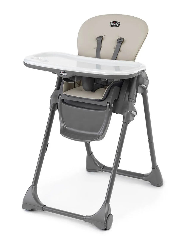 Gray and beige high chair on a white background