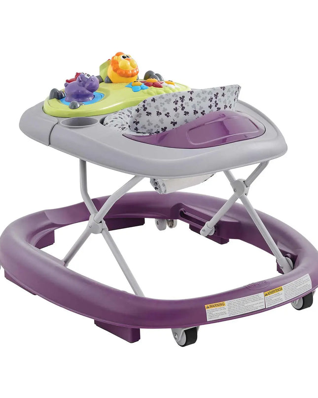 Baby walker with colorful toys on a white background