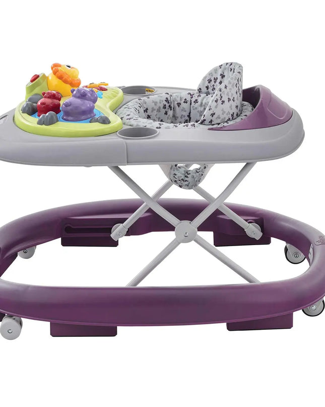 Baby walker with colorful toys on a white background
