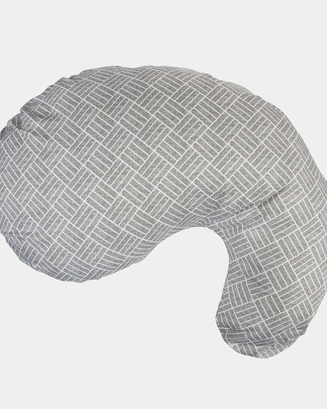 Gray patterned headrest pillow on a white background